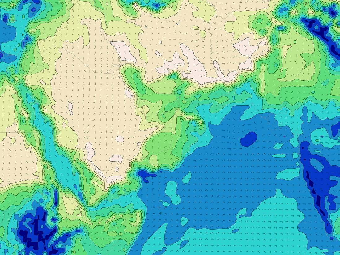 Screenshot of wind and relative humidity map from IMS4 Maps