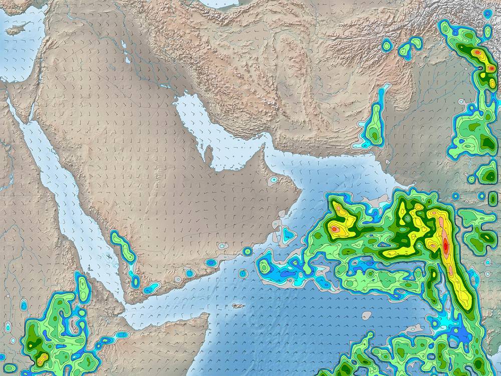 Screenshot of wind and precipitation map from IMS4 Maps